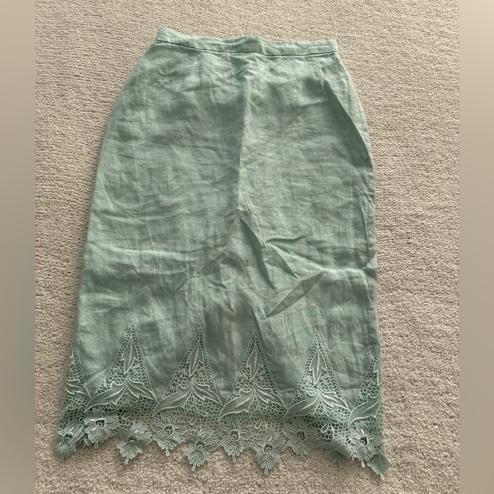 Cloak Of Many Colors Liberty & Lucrezia Set Sz 12 Linen Lace Mint Top Skirt VTG - Picture 3 of 14